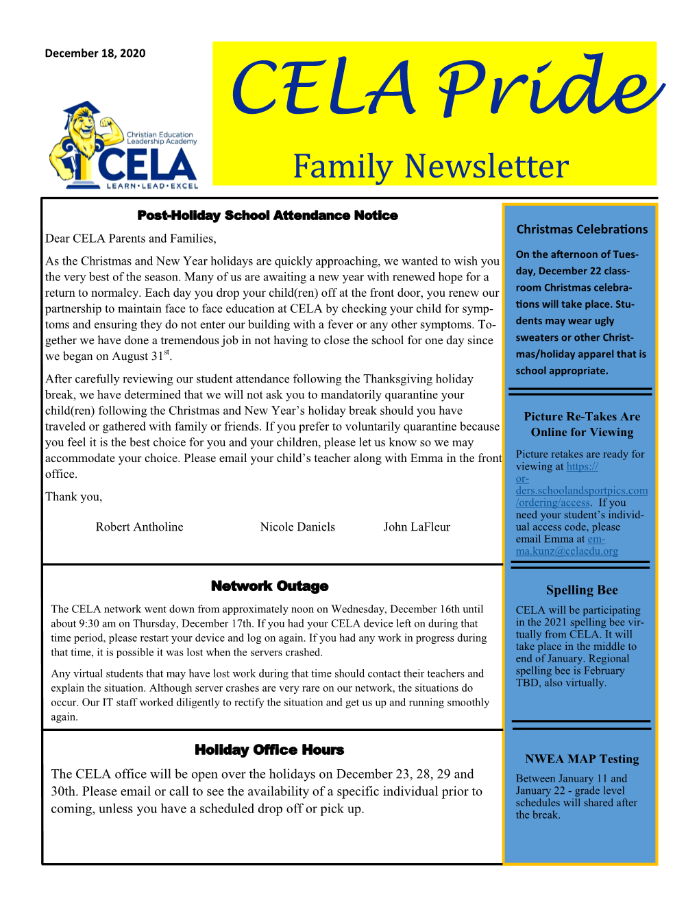 CELA Pride Family Newsletter