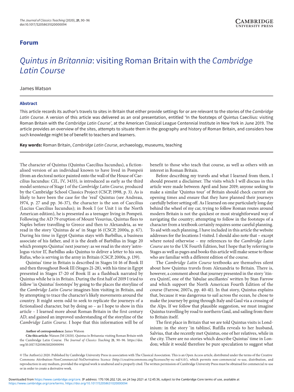 Quintus in Britannia: Visiting Roman Britain with the Cambridge Latin Course