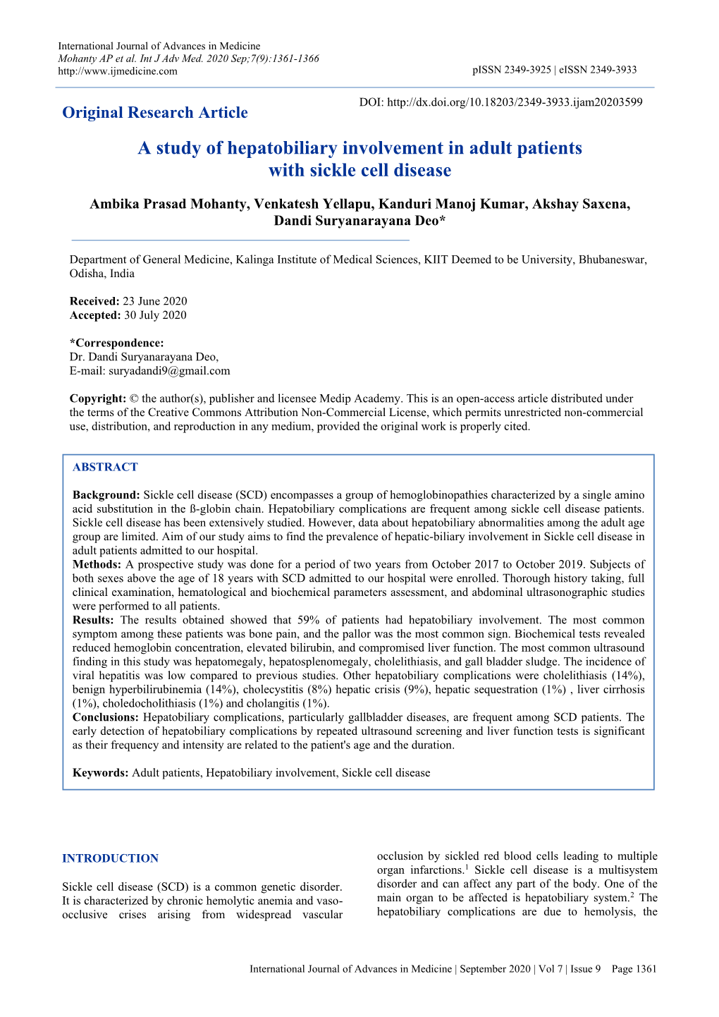 A Study of Hepatobiliary Involvement in Adult Patients with Sickle Cell Disease