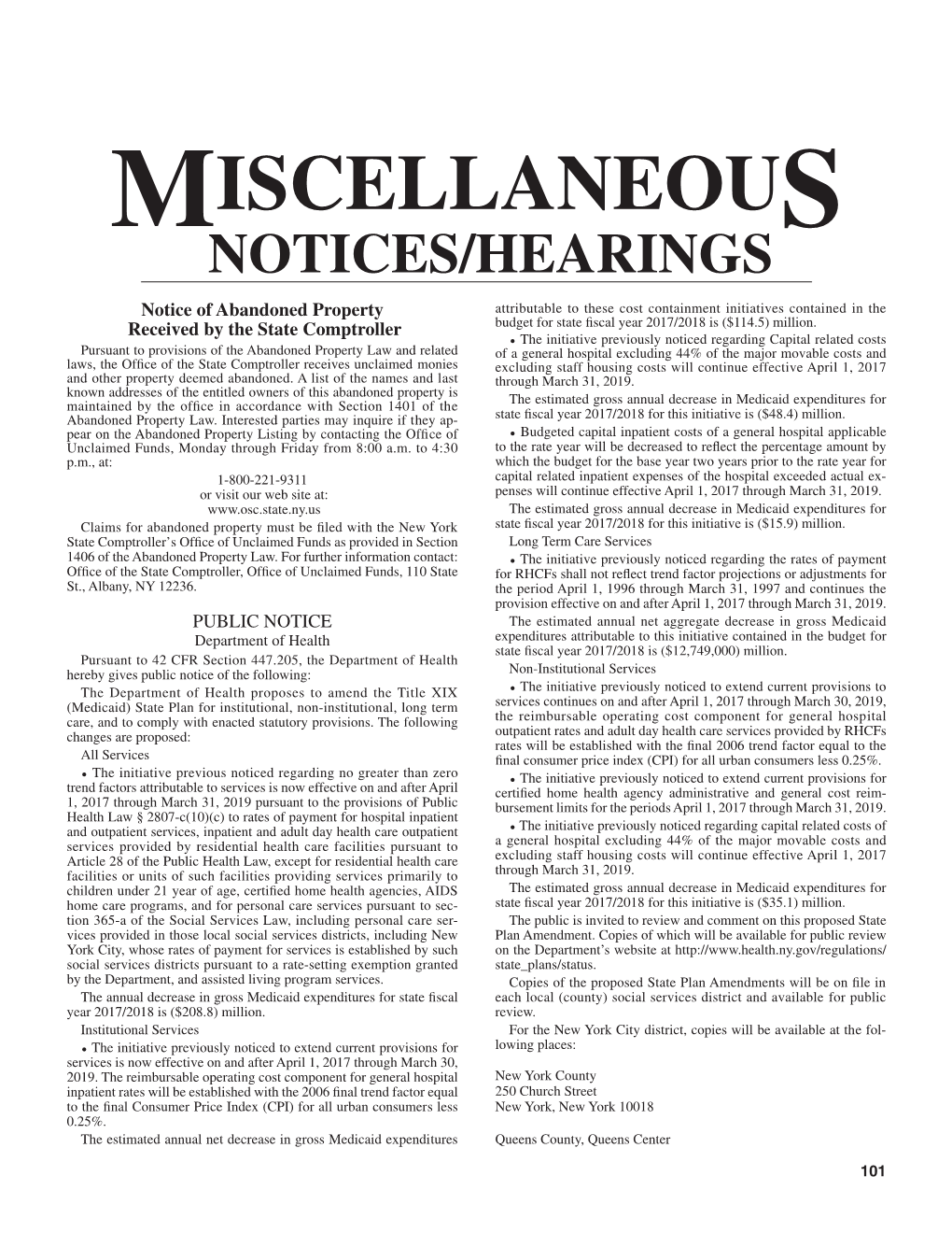 Miscellaneous Notices/Hearings