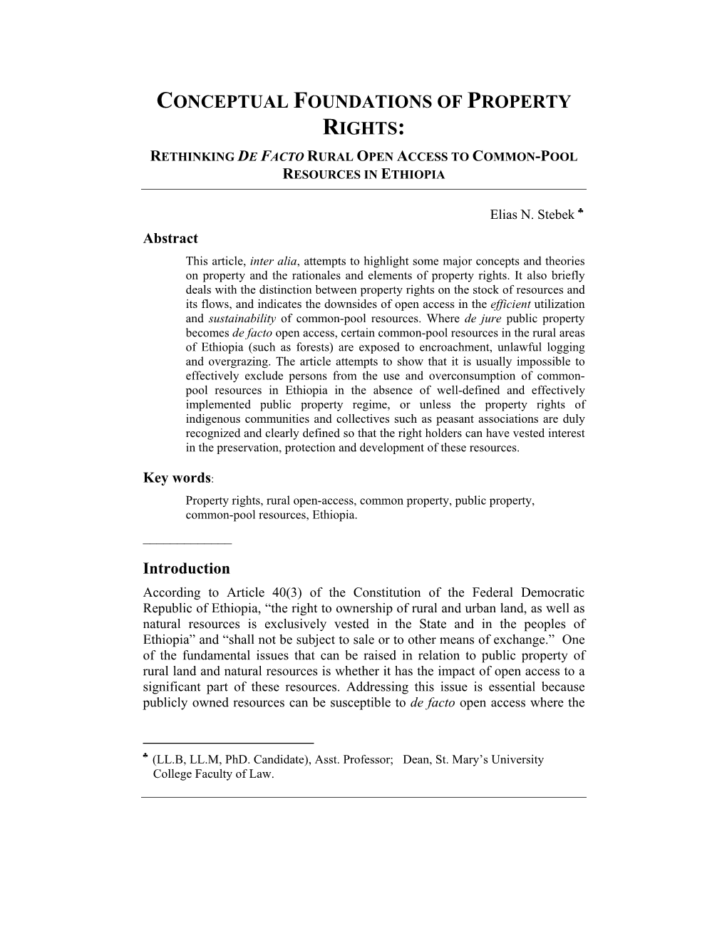 Conceptual Foundations of Property Rights: Rethinking De Facto Rural Open Access to Common-Pool Resources in Ethiopia