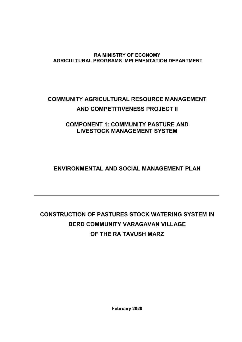 Construction of Pastures Stock Watering System -Varagavan