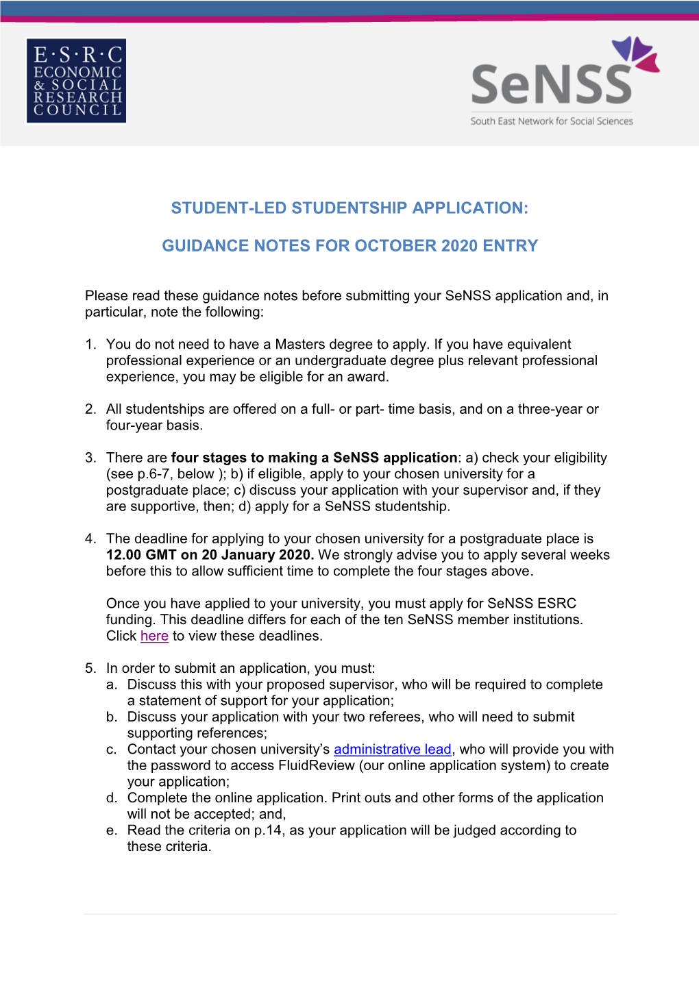 Student-Led Studentship Application