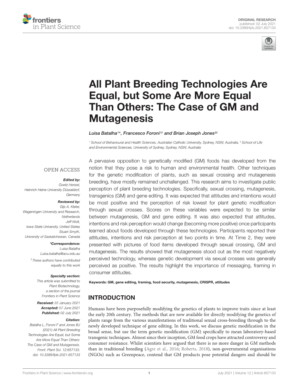 The Case of GM and Mutagenesis