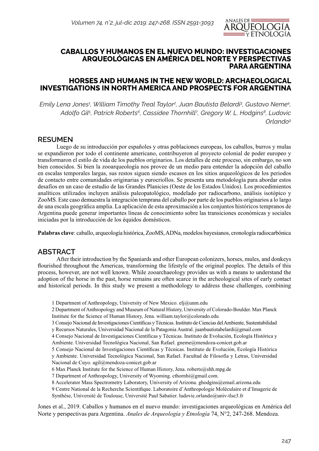 Caballos Y Humanos En El Nuevo Mundo: Investigaciones Arqueológicas En América Del Norte Y Perspectivas Para Argentina Horses