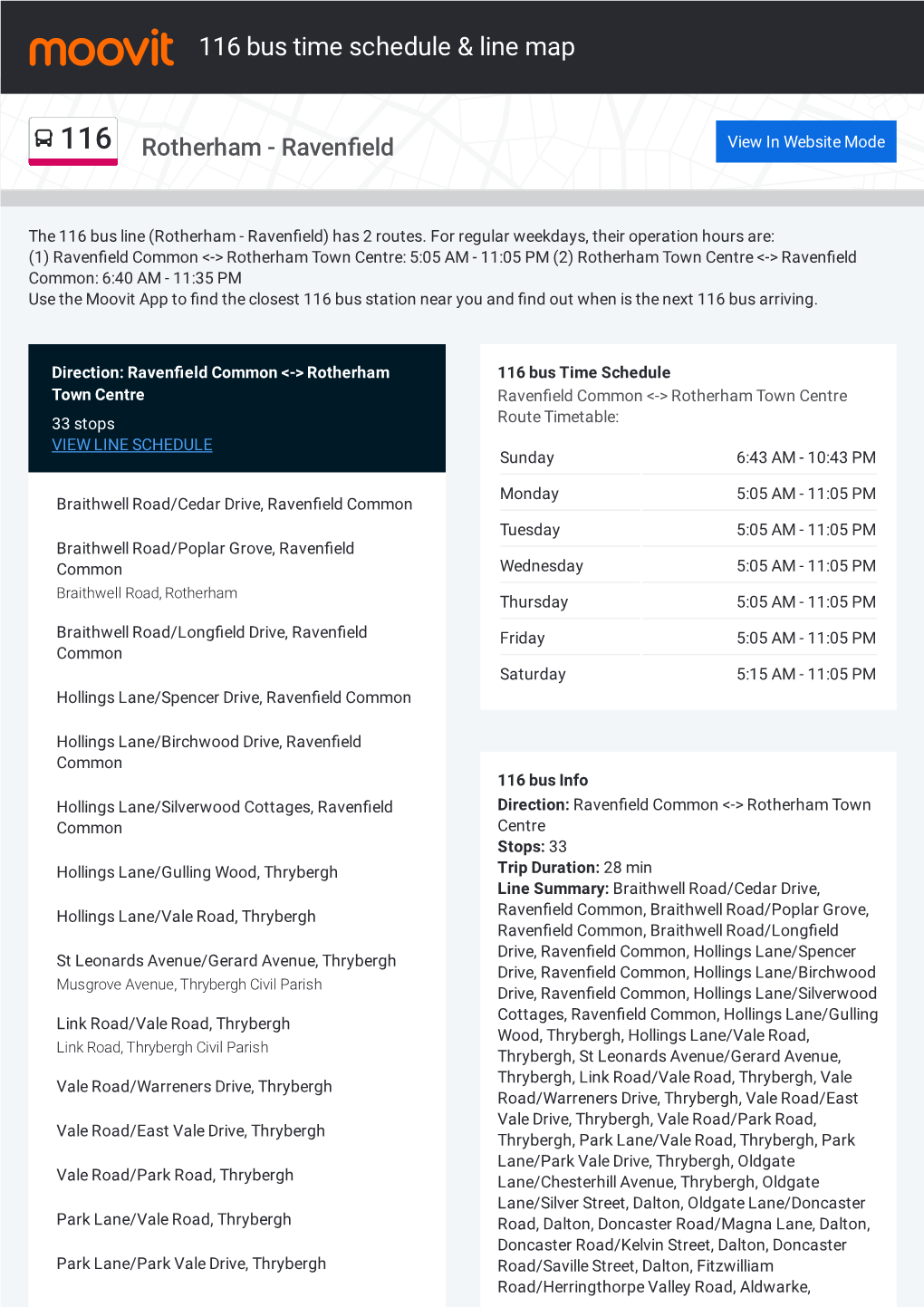 116 Bus Time Schedule & Line Route