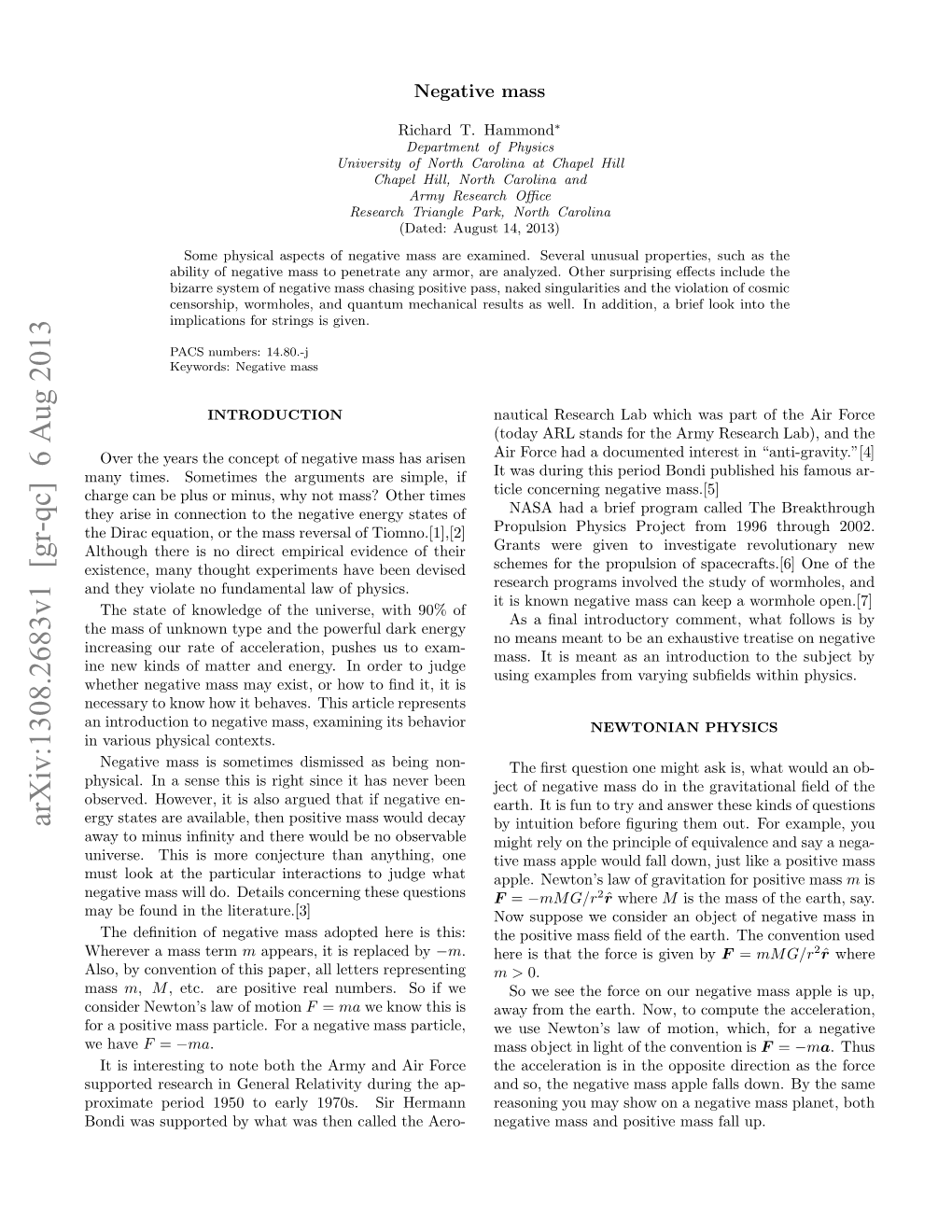 Arxiv:1308.2683V1 [Gr-Qc] 6 Aug 2013 Rxmt Eid15 Oery17s I Hermann Aero- Sir the Called Then Was 1970S