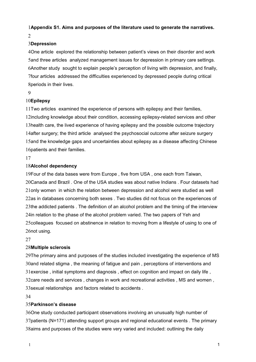 Appendix S1. Aims and Purposes of the Literature Used to Generate the Narratives