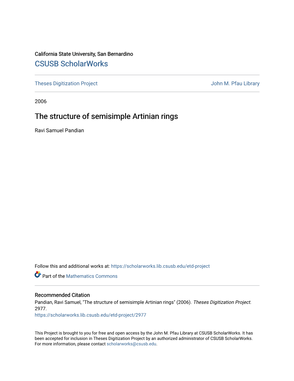 The Structure of Semisimple Artinian Rings