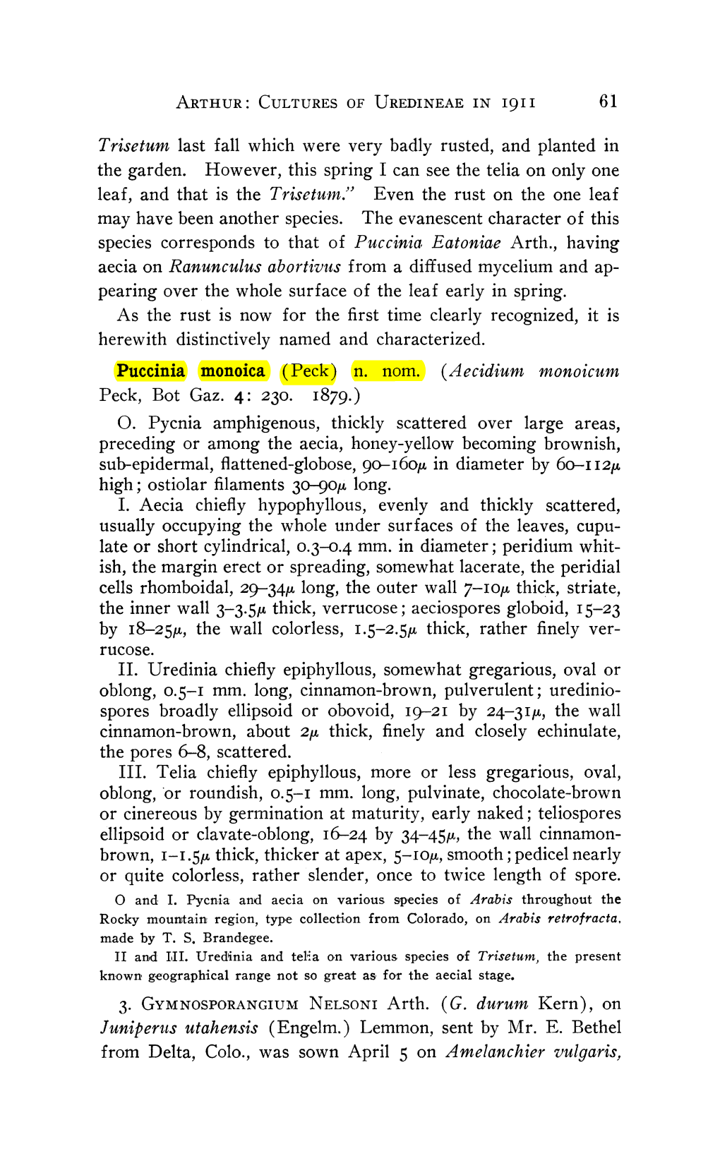 Cultures of Uredineae in 1911 61