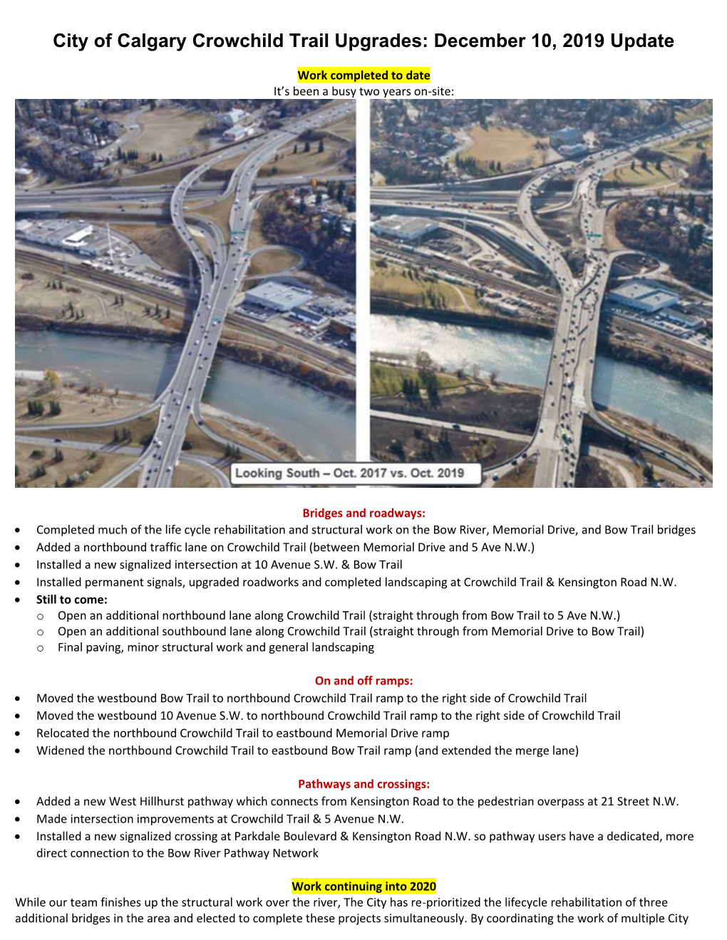 City of Calgary Crowchild Trail Upgrades: December 10, 2019 Update