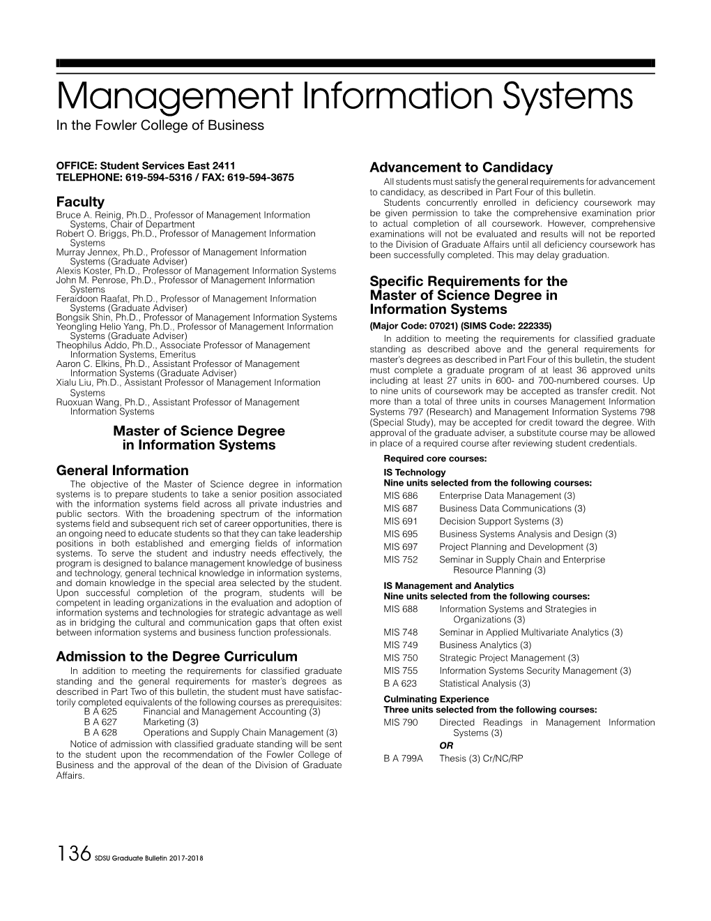 Management Information Systems in the Fowler College of Business