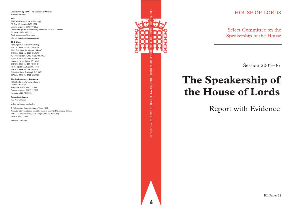 The Speakership of the House of Lords