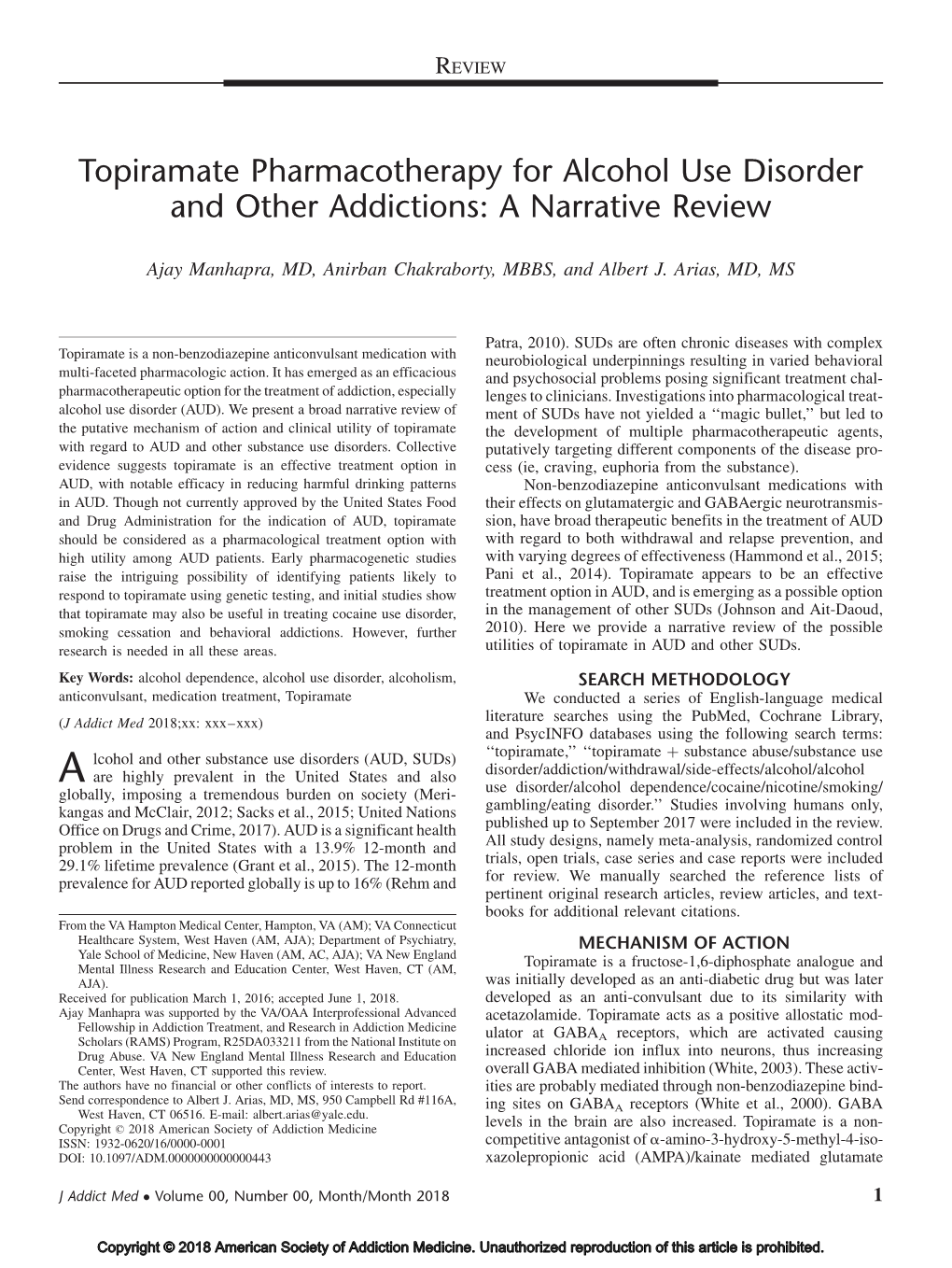 Topiramate Pharmacotherapy for Alcohol Use Disorder and Other