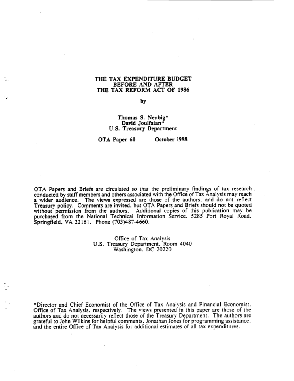 The Tax Expenditure Budget Before and After the Tax Reform Act of 1986