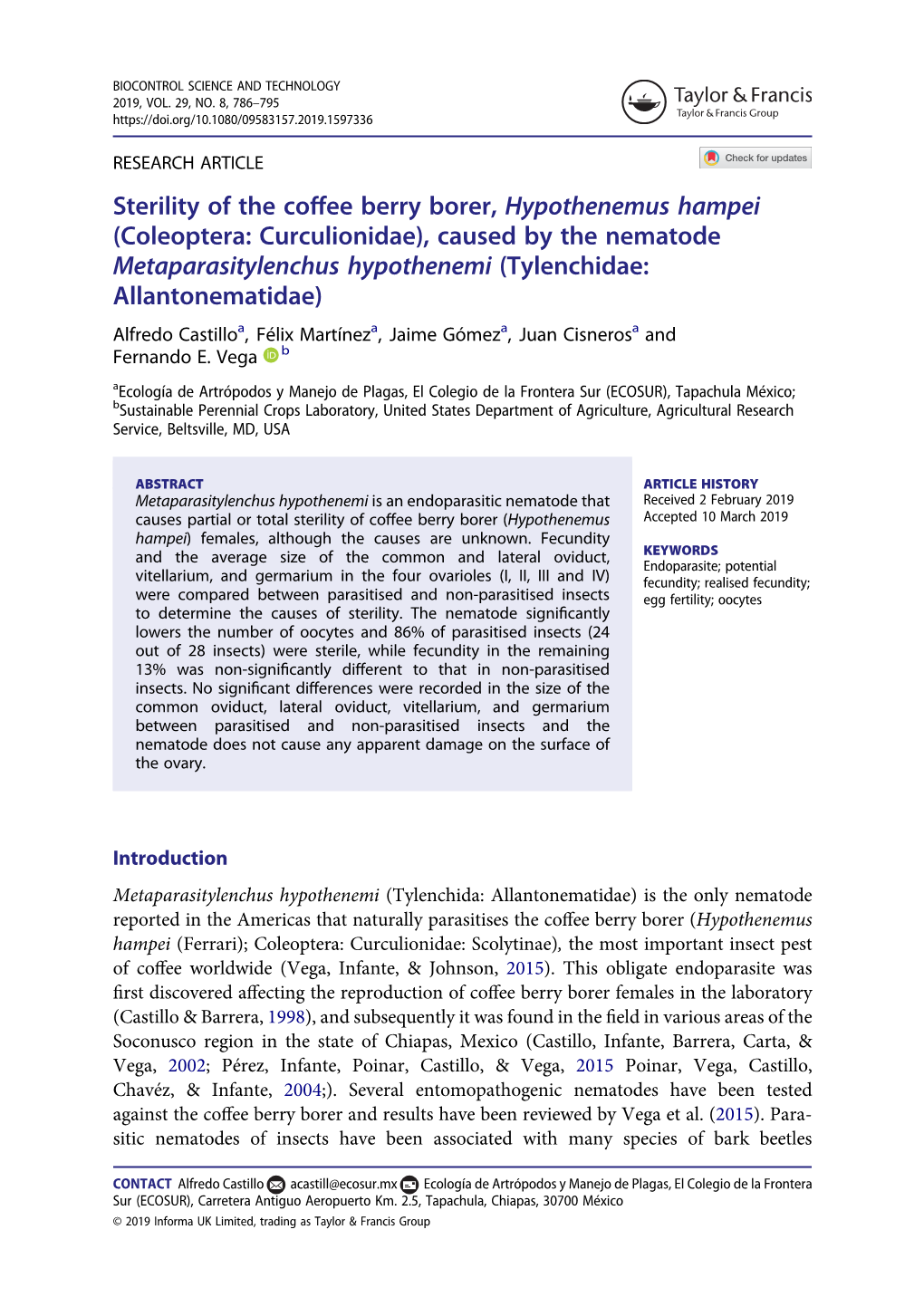 Sterility of the Coffee Berry Borer, Hypothenemus Hampei