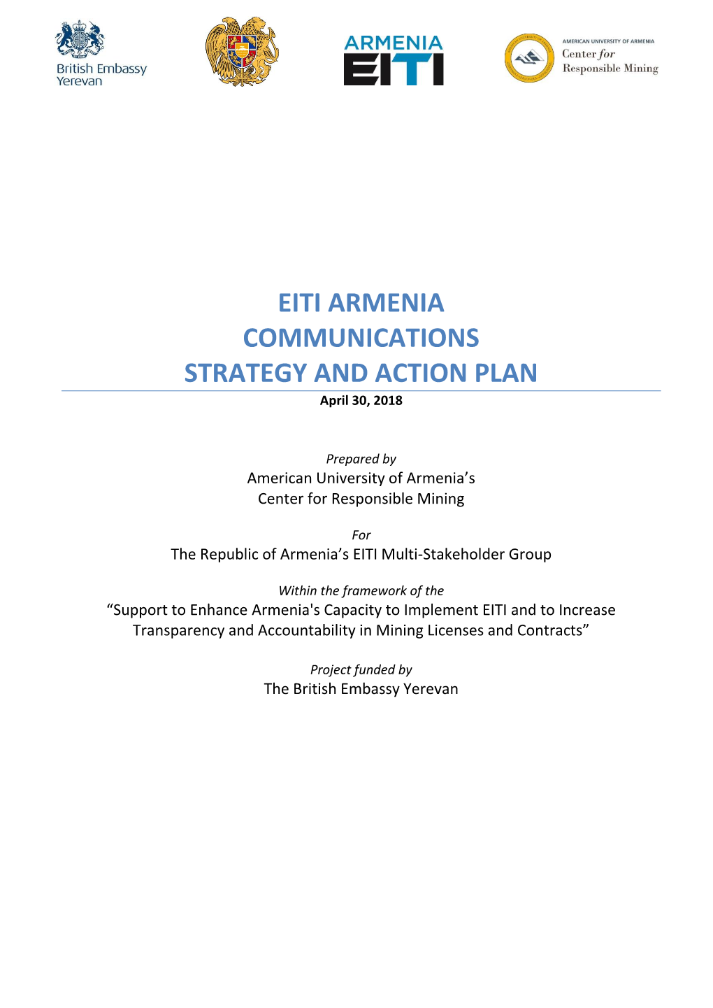 EITI ARMENIA COMMUNICATIONS STRATEGY and ACTION PLAN April 30, 2018