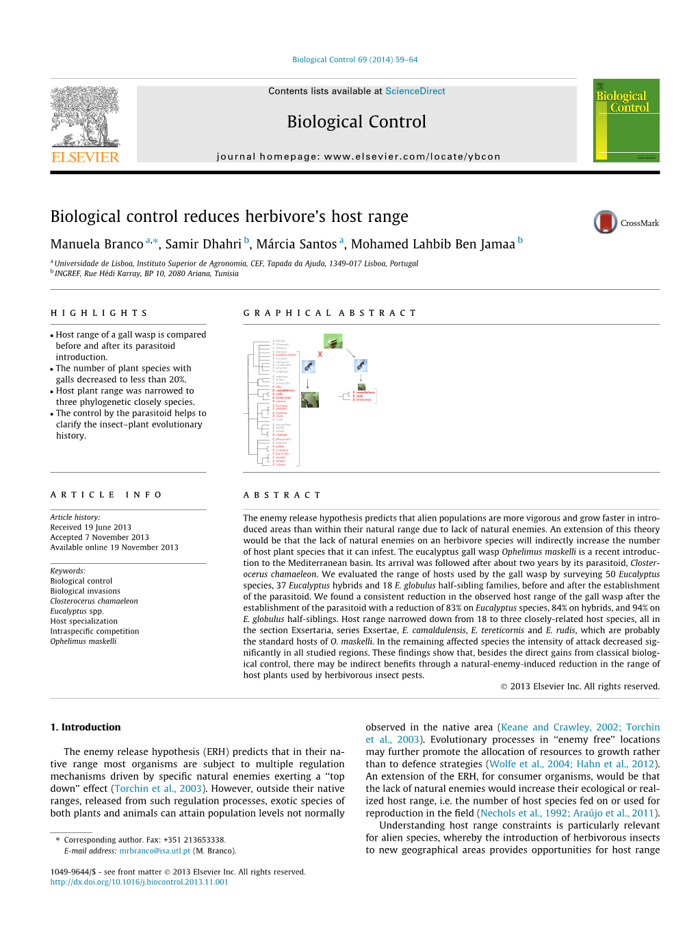 Biological Control Reduces Herbivoreâ€™S Host Range