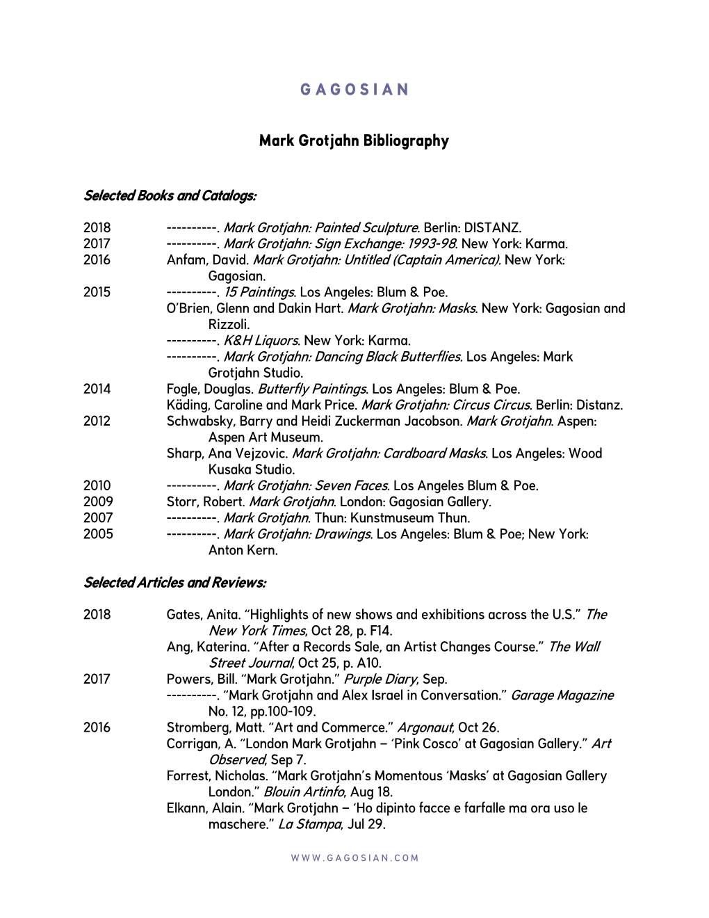 Mark Grotjahn Bibliography