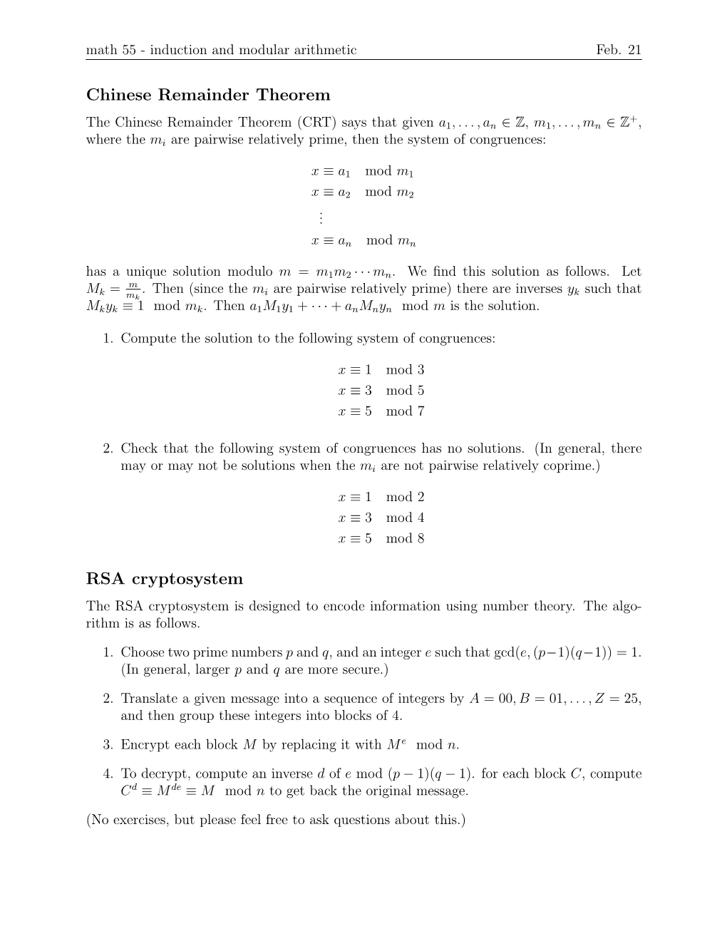 Chinese Remainder Theorem RSA Cryptosystem