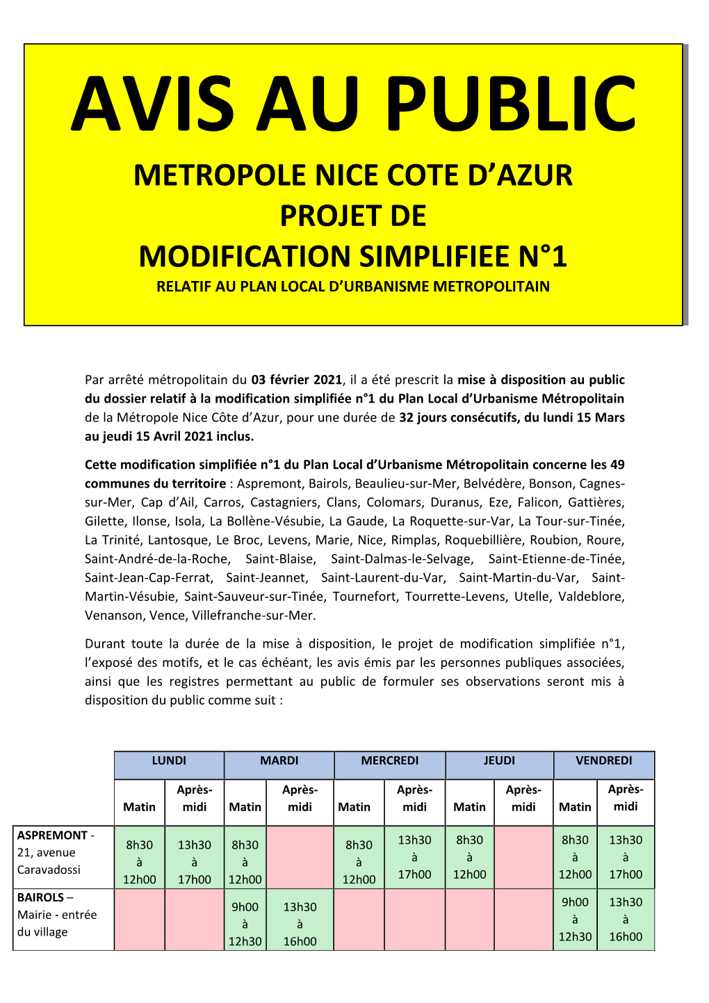 Metropole Nice Cote D'azur Projet De Modification Simplifiee