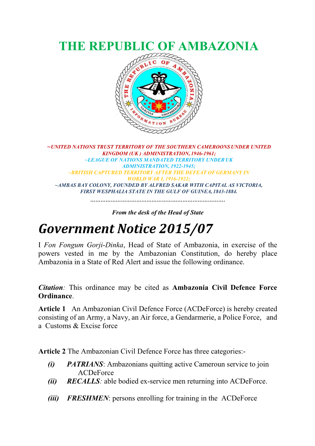 Government Notice 2015/07