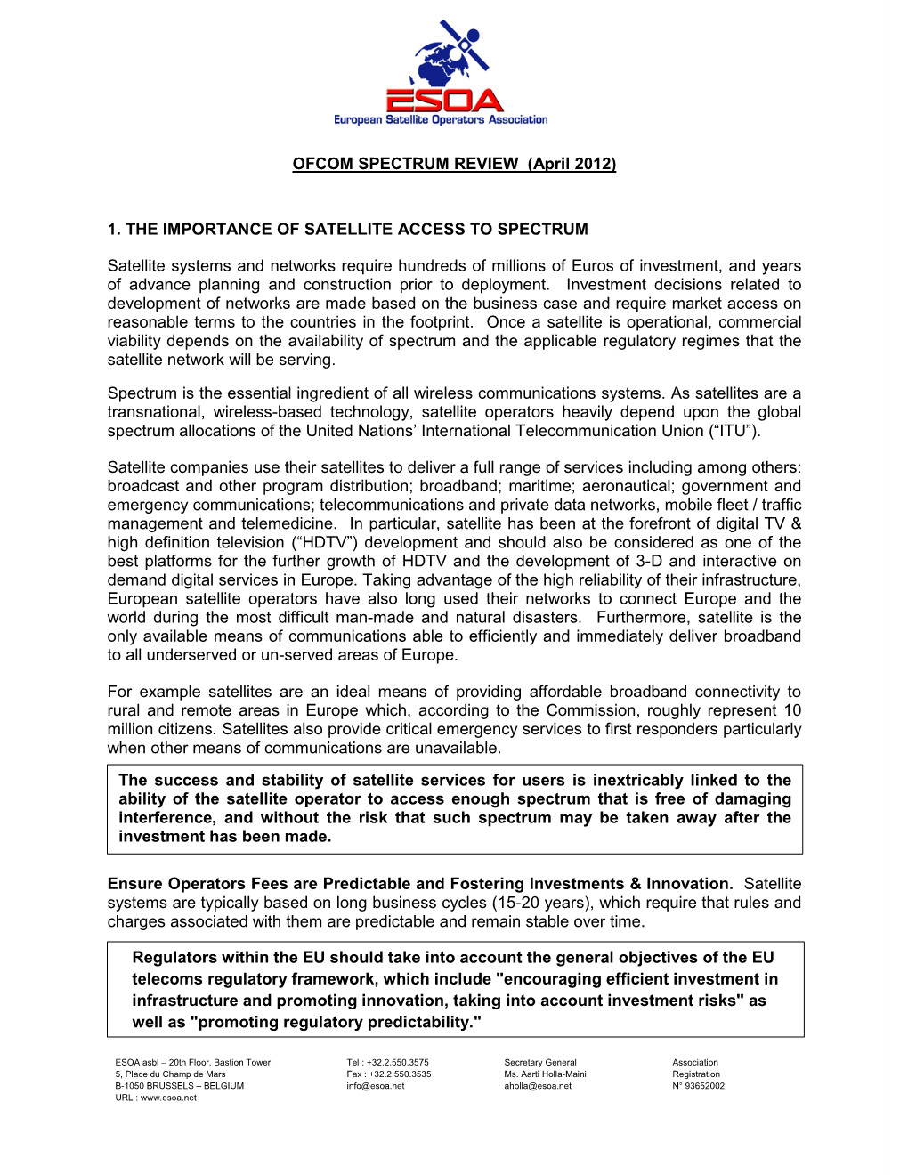 OFCOM SPECTRUM REVIEW (April 2012)