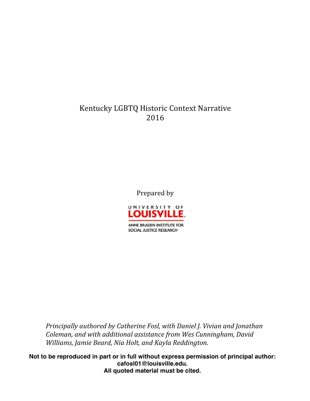 Kentucky LGBTQ Historic Context Narrative 2016