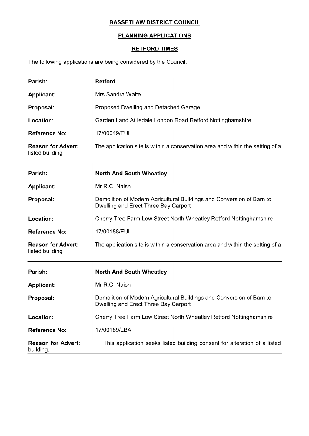 Bassetlaw District Council Planning