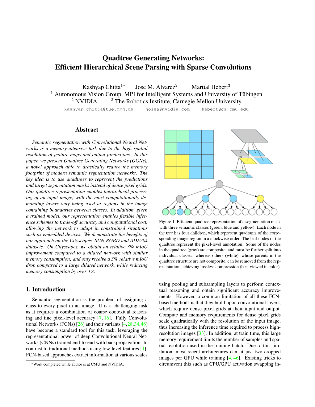 Quadtree Generating Networks: Efficient Hierarchical Scene Parsing with Sparse Convolutions