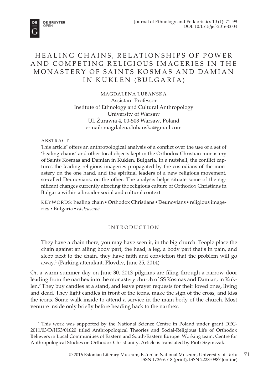 Healing Chains, Relationships of Power and Competing Religious Imageries in the Monastery of Saints Kosmas and Damian in Kuklen (Bulgaria)