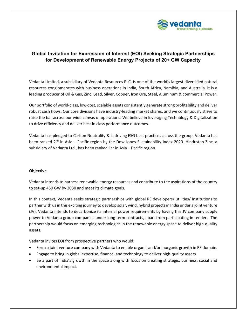 EOI for Development of Renewable Energy Projects.Pdf