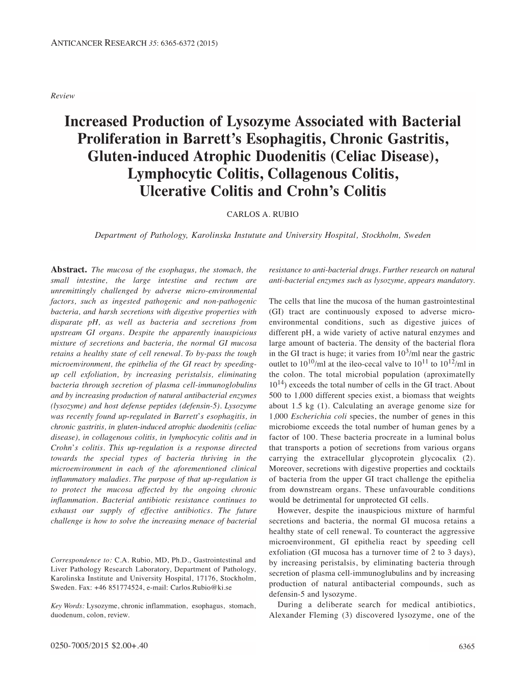 Increased Production of Lysozyme Associated with Bacterial