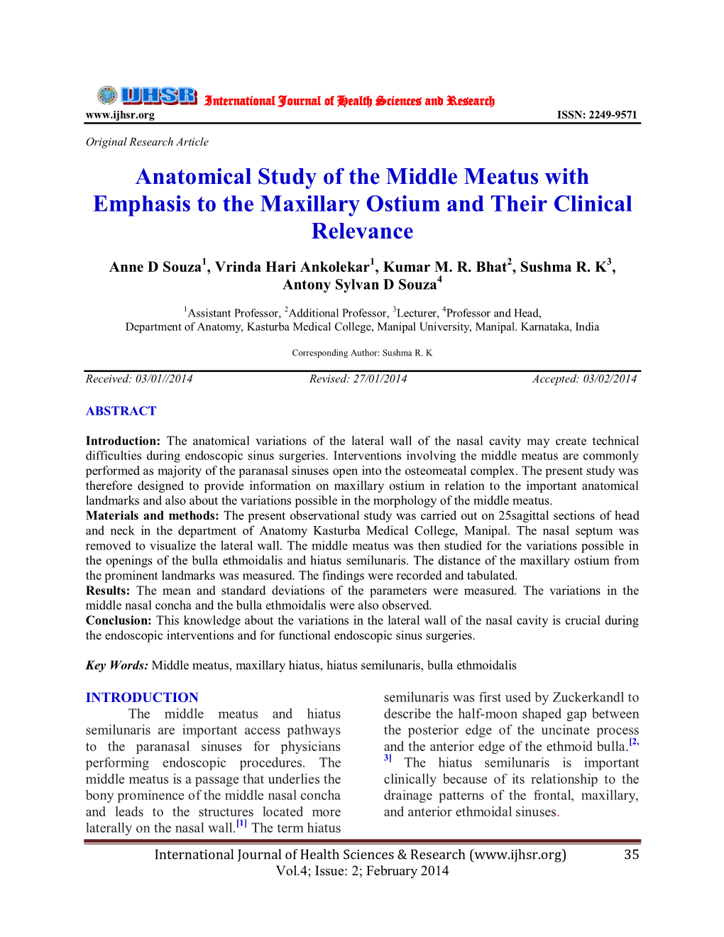 Anatomical Study of the Middle Meatus with Emphasis to the Maxillary Ostium and Their Clinical Relevance