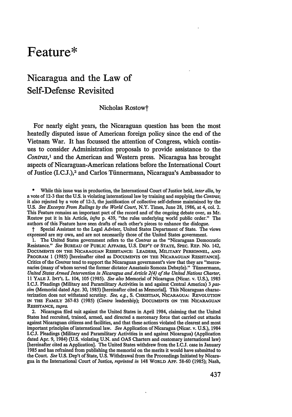 Nicaragua and the Law of Self-Defense Revisited