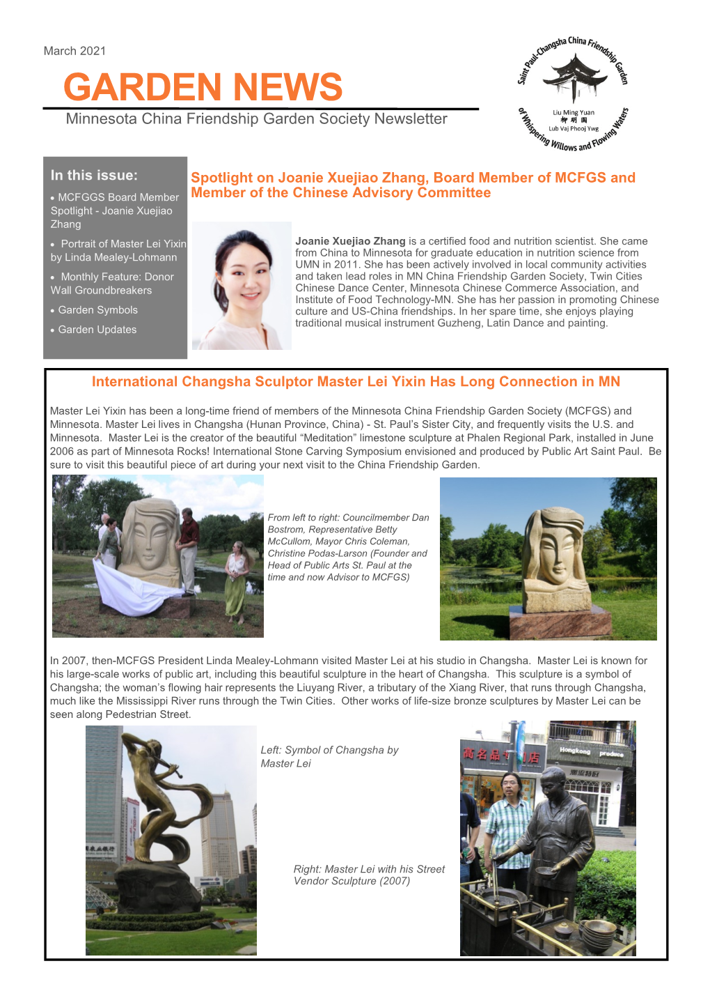 GARDEN NEWS Minnesota China Friendship Garden Society Newsletter