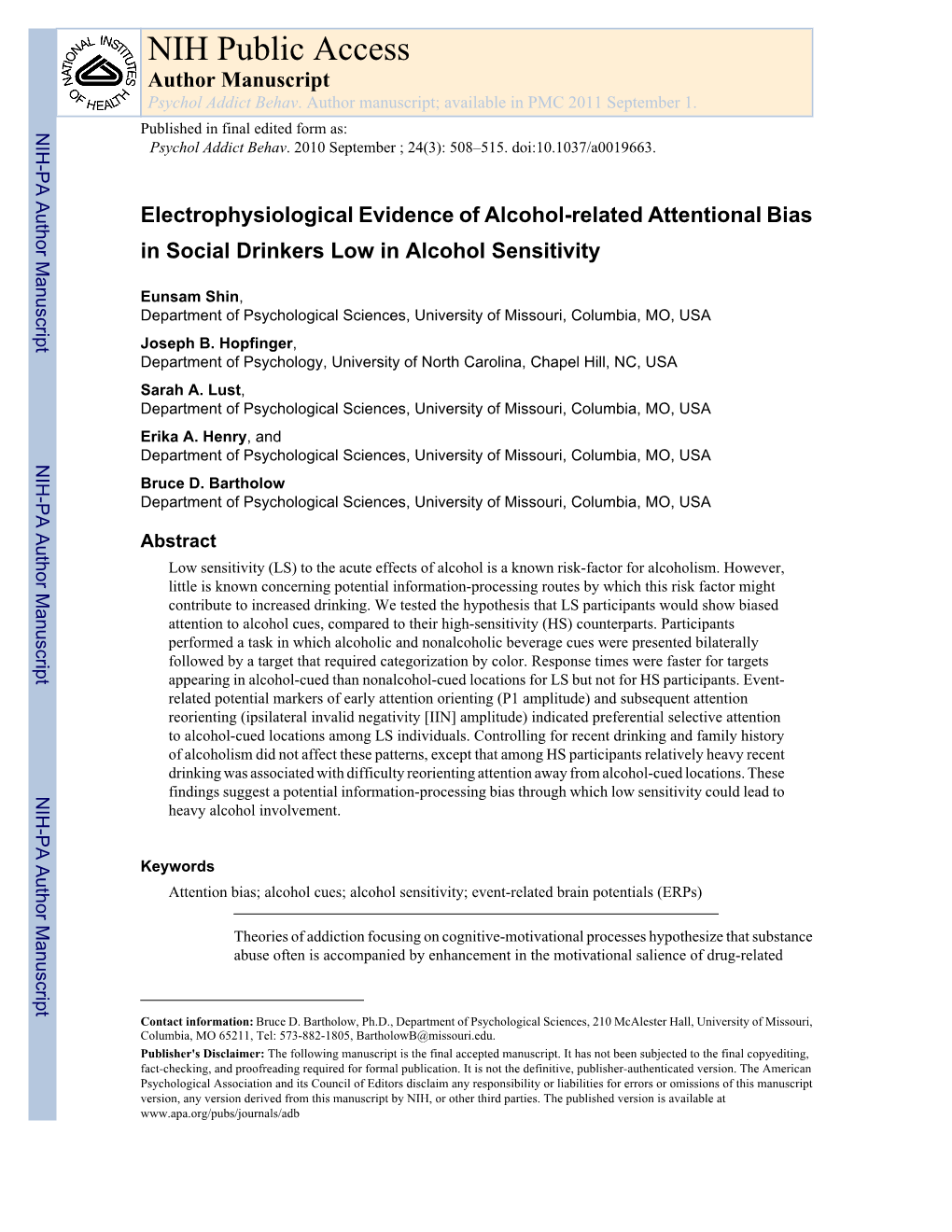 NIH Public Access Author Manuscript Psychol Addict Behav