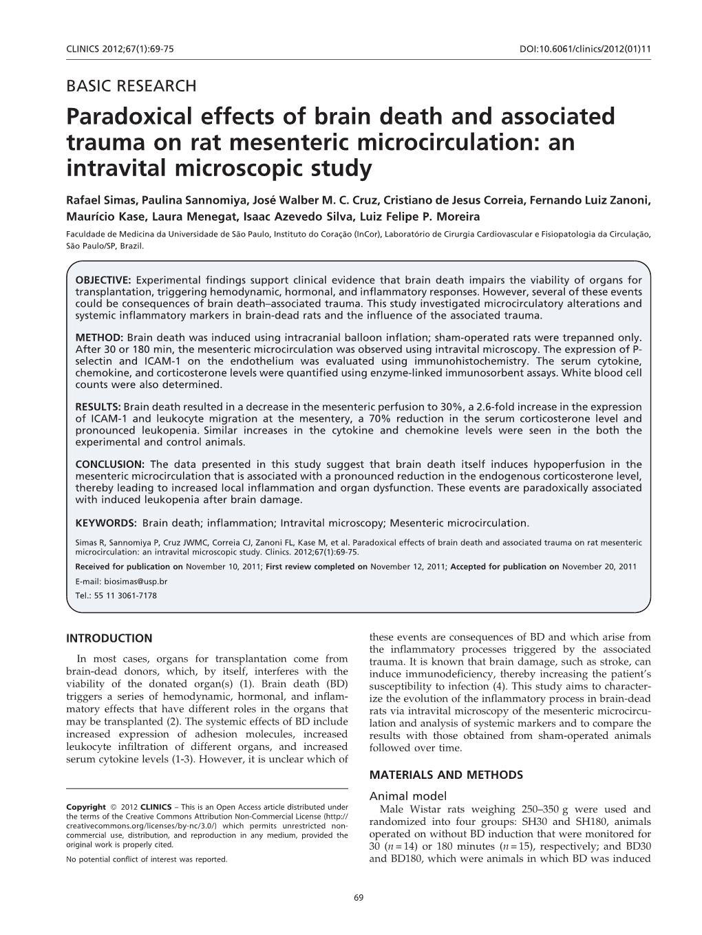 Paradoxical Effects of Brain Death and Associated Trauma on Rat Mesenteric Microcirculation: an Intravital Microscopic Study