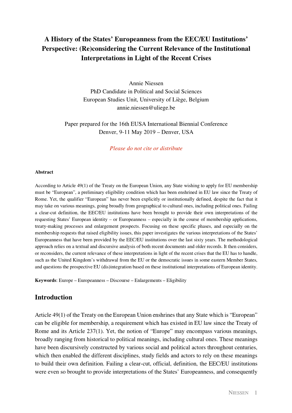 A History of the States' Europeanness from the EEC/EU Institutions