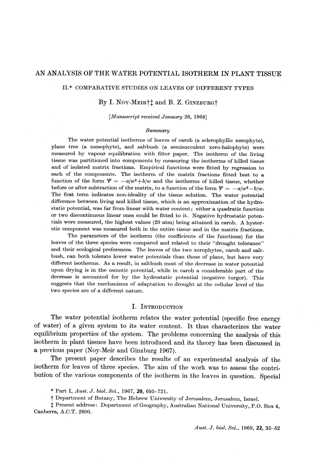 An Analysis of the Water Potential Isotherm in Plant Tissue