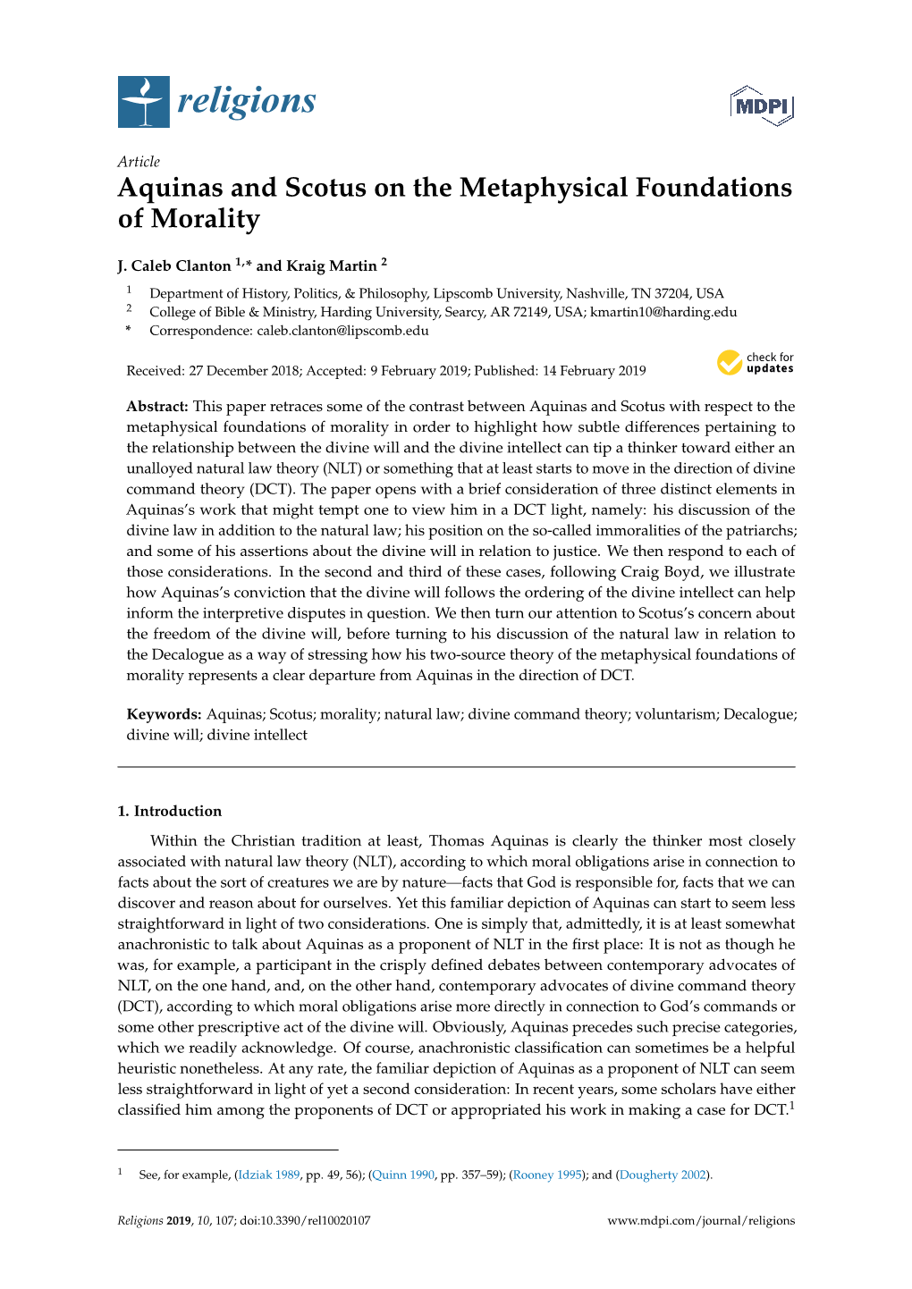 Aquinas and Scotus on the Metaphysical Foundations of Morality