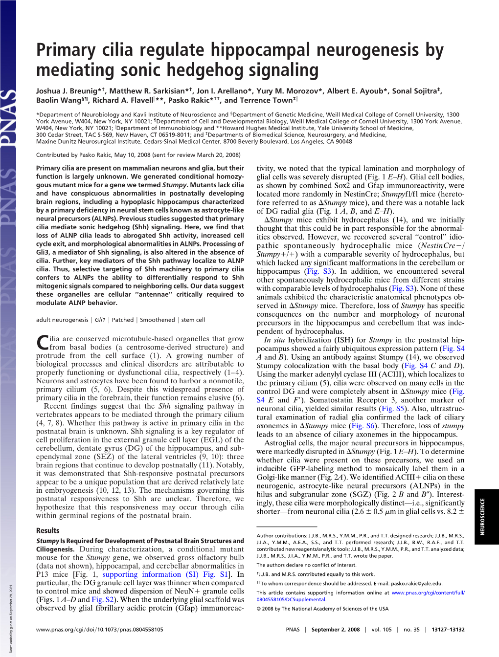 Primary Cilia Regulate Hippocampal Neurogenesis by Mediating Sonic Hedgehog Signaling