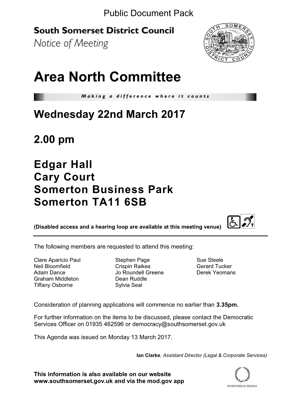 Agenda Document for Area North Committee, 22/03/2017 14:00