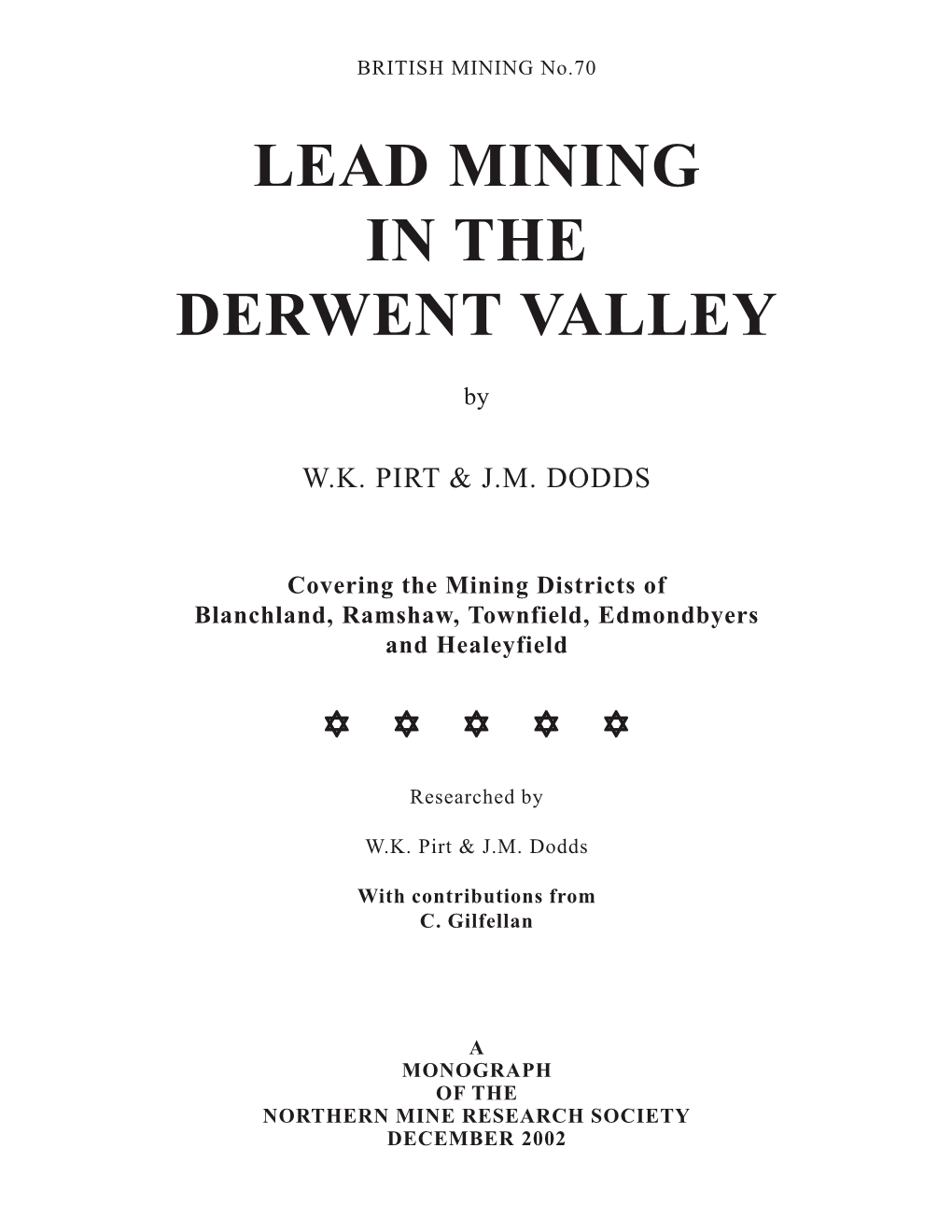 Lead Mining in the Derwent Valley