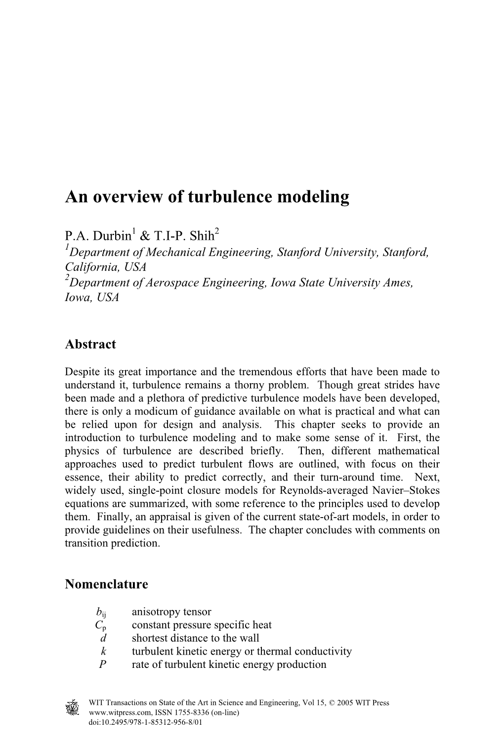 An Overview of Turbulence Modeling