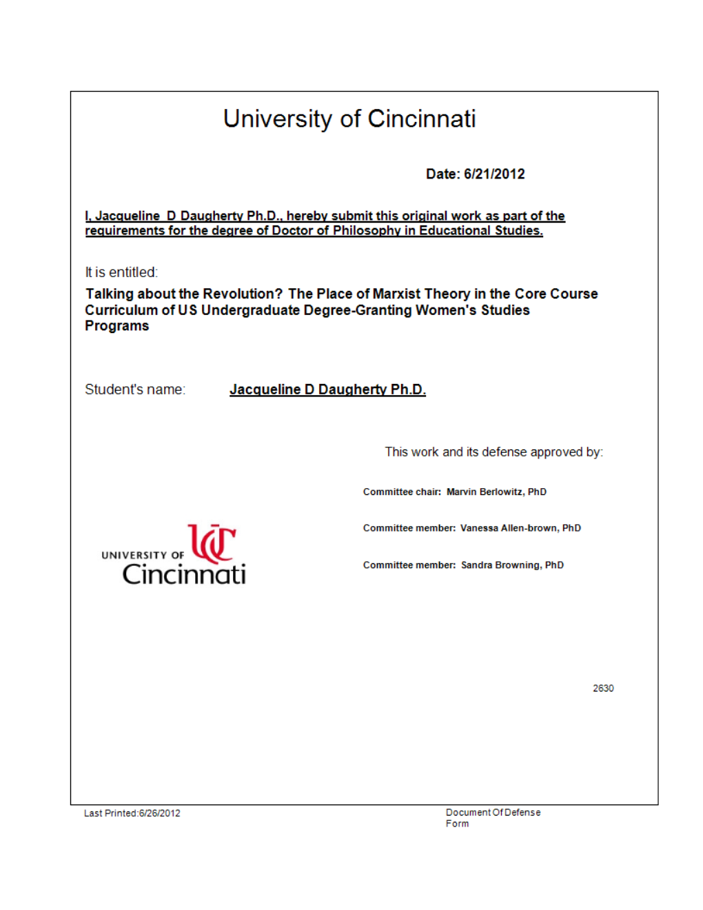 Talking About the Revolution? the Place of Marxist Theory in the Core Course Curriculum of US Undergraduate Degree-Granting Women's Studies Programs