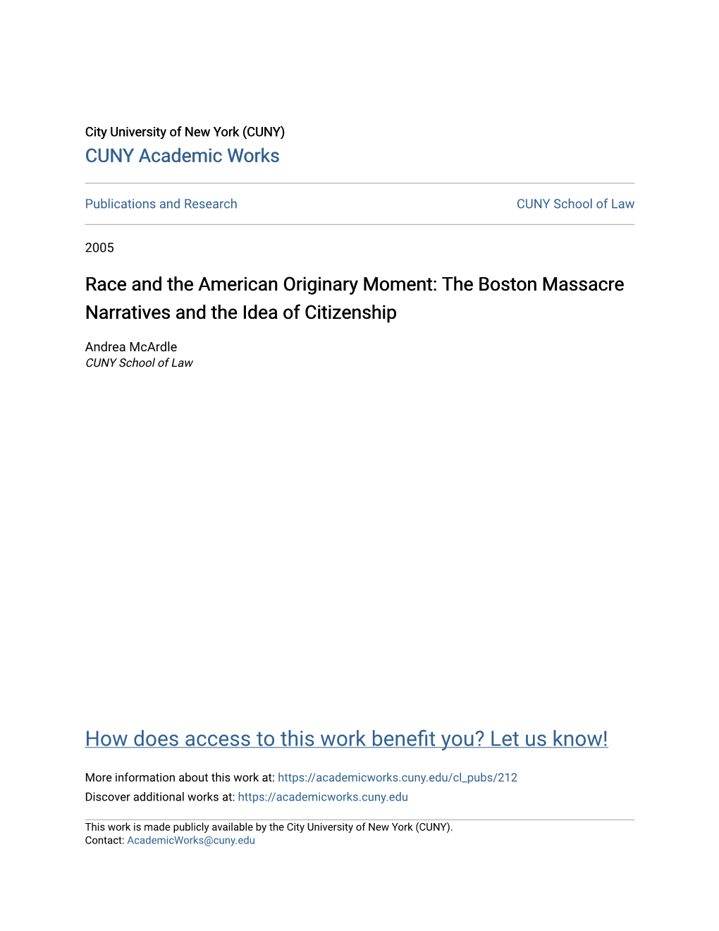 The Boston Massacre Narratives and the Idea of Citizenship