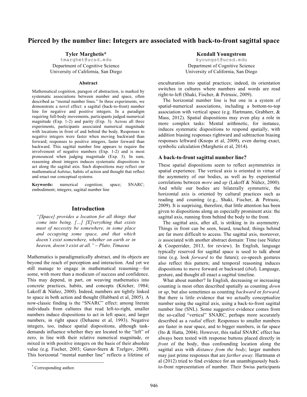 Pierced by the Number Line: Integers Are Associated with Back-To-Front Sagittal Space