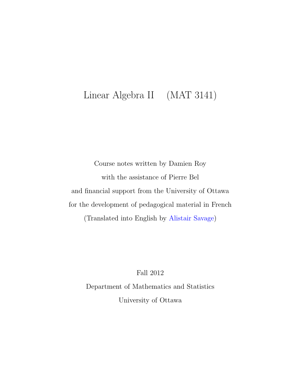 Linear Algebra II (MAT 3141)