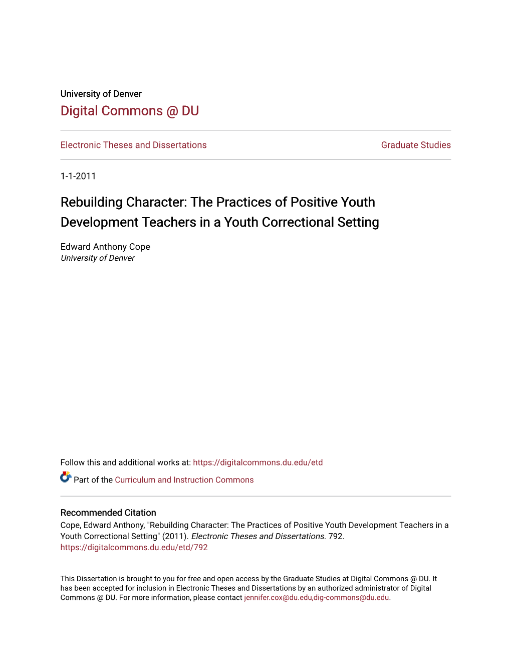 The Practices of Positive Youth Development Teachers in a Youth Correctional Setting